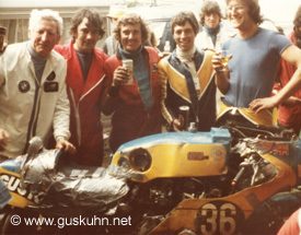 The team seem happy, despite the state of the Suzuki