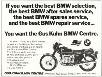 A 1975 advert for Gus Kuhn BMW Centre