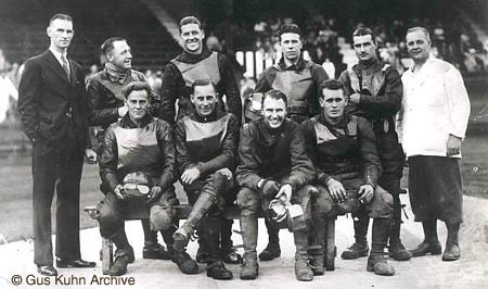 The 1935 Wimbledon Team with Nobby Clarke.  Gus Kuhn, Wal Phillips, Claude Rye, Wal Morton, Geoff Pymar, Vic Huxley, Syd Jackson and  Jack Sharp. 